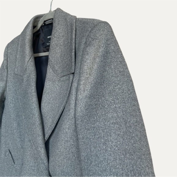 MANGO NWT Gray Lapels Wool Trench Coat Oversized Double Breasted Long Wool Coat - Picture 9 of 14